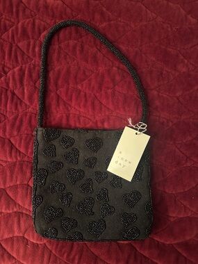 a new day Black Beaded Heart Mini Shoulder Bag